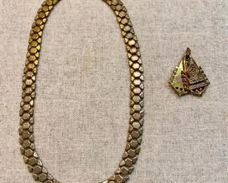 Vintage necklace marked "Reinad", gold tone links all in good condition and good clasp. Gold tone locket without chain. Looks to be very old and unusual design. Both for $6