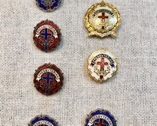 Vintage church pins, silver tone Presbyterian and 2 gold tone Methodist & Presbyterian. All marked on the back "Little System". The larger Methodist is marked 1/20 of gold filled. (Lot of 7) $10