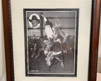 Framed picture of "Sam Minnick" PRCA bullrider. Measure 15" x 17 1/2". $15