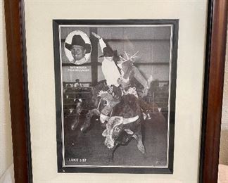 Framed picture of "Sam Minnick" PRCA bullrider. Measure 15" x  17 1/2". $15