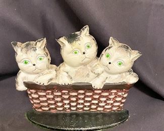 Cast iron door stop of kittens. $15