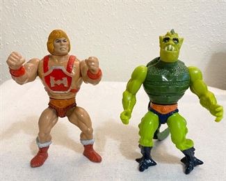 "He-Man" Thunder Punch vintage figure, Mattel 1980's (back piece is missing). "Whiplash" vintage figure. (2) $16