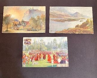 Tuck's Post Cards - Bottom is "Oxford Pageant" Ser. II # 9517, dates 1907, Top left is "Edinburgh Castle" #7293, Top right is "The Highlands" Bonnie Scotland, #7349, postmarked 1905 with stamp. (Lot of 3) $4