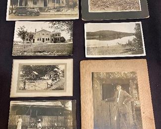 Real Photo Post Cards (RPPC) Lot of 4. Photograph from "1930" of house and car, two cabinet card photos, man standing and house with produce field. (Lot of 7) $18