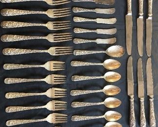 6 Place Setting of Repousse Sterling Flatware