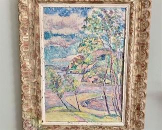 $645; Oil painting “West Point scene” ; 27 in. (H) x 20 1/2 in. W), Image 14” x 20” ; signature Reindorf; Samuel Reindorf (American 1914-1988); provenance = Agra Gallery, Palm Beach FL