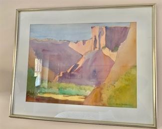 $295: Framed watercolor signed Karen Mathis; American contemporary;  26 in. (H) x 32 in. (W) 