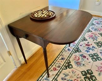 $195 - Drop leaf table (2 leaves) with one side drawer with minor scratches on surface 28 1/2 (H) x 40 (L, with both leaves open; each leaf 10 in.) x 33 in. (W)