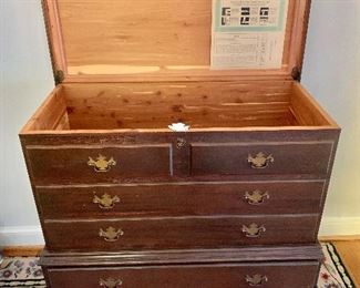 $250 - Cedar lined  mule chest  with single drawer at base 35 in. (H) x 36 in. (W) x. 18 in. (depth) PAINT ME!  NEEDS SOME TOUCH UPS ON TOP.