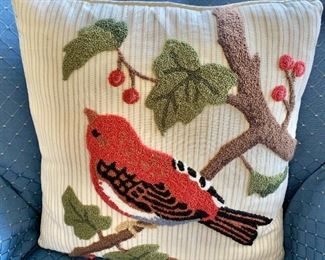 $25 - Embroidered Decorative Square Pillow with Bird 16 x 16 in. 
