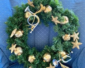 $20 - Christmas wreath with gold and silver decorations 16 1/2. in diameter