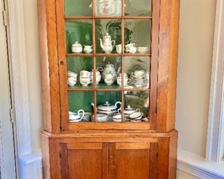 $1,200 - Antique corner cabinet with painted green interior -  85 in. (H) x 46 in. (W) x 25 1/2 in. (depth)