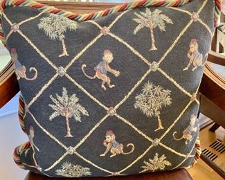 $35 - Down filled monkey and palm tree pillow. Approx. 16" x 16"