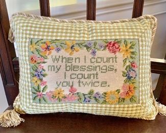 $12 - Needlepoint pillow.  Approx. 12"L