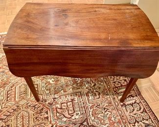 $195 - Drop leaf table #2 (two leaves) with one side drawer 28 in. (H) x 38 in. (length with both leaves open, each leaf 9 1/2 in.) x 33 1/2 in. (W) AS IS!  One leg broken and repaired