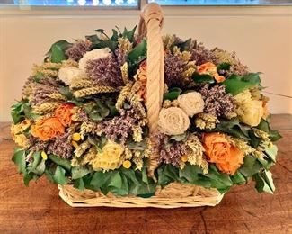 $40 - Wicker basket filled with dried flowers (Melonie Cote d' Azur); 14 in. (H) x 13 in. (W) x 10 in. (depth)