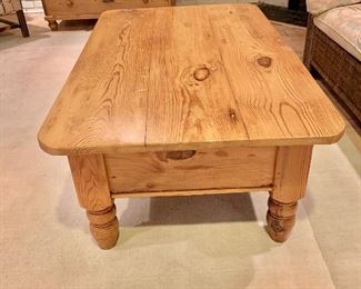 $195 - Knotty pine table ; 18 in. (H) x 46 in. (L) x 29 in. (W) 