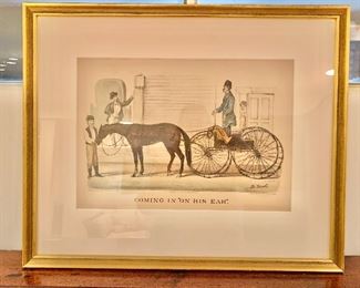 $75 - Framed Currier and Ives print ("Coming In 'On His Ear'") 18 in. (H) x 22 in. (W)
