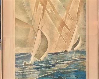 $345; Framed lithograph "Sailing at Martha's Vineyard"; Rosemarie Hahn (American 1921-2007) ; 2/100; pencil signed 30.5"H and 24.5"W