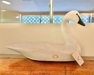 $195 - Wooden carved swan; signed Hank Walker Decoy; 15 1/2 in. (H) x 24 1/2 in. (L) x 8 in. (Depth)