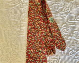 $70; Hermes #3; Red print silk tie