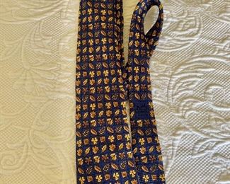 $70; Hermes tie #5; navy print silk tie