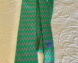$70; Hermes tie #7; green print silk tie