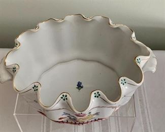 $40; Royal Europe scalloped porcelain bowl with two handles; handcrafted for decorative use only; 5 1/2 in. (H) x 12 in. (W)