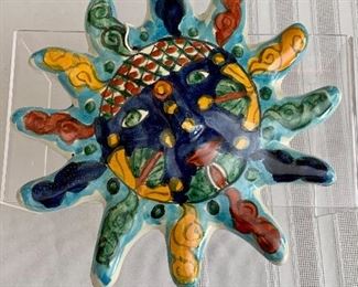 $30 - Painted ceramic sun with face wall hanging  #1; 9 1/2 in. (diameter)