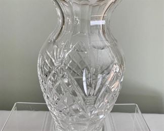$50: Crystal Waterford vase; 9 in. (H) x 5 in. (W, widest) x 3 in. (W, base)