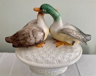 $35; Covered Italian porcelain dish/tureen with a pair of ducks; 10 in. (H) x 10 in. (L) x 6.5 in. (depth); 