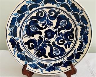 $40; #2 Blue and white ceramic deep dish; 11 in. (diameter) x. 2 in. (H); small chips to rim