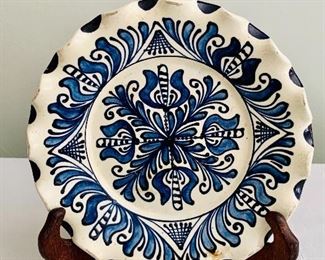 $25; #6 Blue and white ceramic plate; 7 3/4 in. (diameter) x 1 1/4 in. (H)