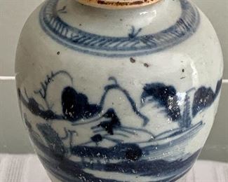 $30; Antique Chinese ginger vase/brush pot; blue glazed; 3 1/2 in. (H) x 3 in. (W) 