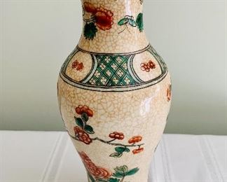 $25 - Decorative Asian vase; 12 in. (H) x 4 1/2 (W, widest)