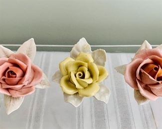 $30; Three porcelain rose place card holders; Alka Bavaria; each 1 1/2 in. (H) x 2 in. (W)