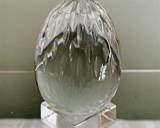 $45; Baccarat France crystal egg on crystal base; 3 in. (H, including base) x 1 3/4 in. (W); signed