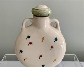 Decorative porcelain bottle with removable cork top; 7 in. (H) x 5 in. (W), side #2