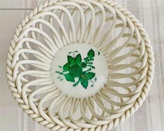 $30 - Herend reticulated porcelain basket; approx. 2 in (H) x  4 3/4 in. (W)