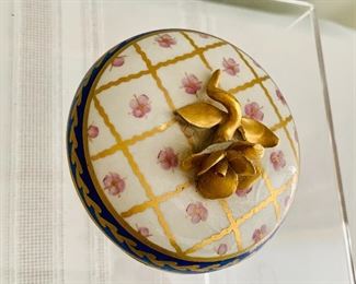 Detail; top of Sevres covered porcelain bowl 