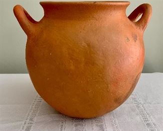 $40 - Clay two-handled urn; 9 in. (H) x 11 in. (W, with handles)