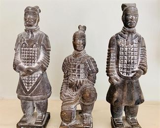 $60 for set - Three Asian terracotta warrior figures; tallest 8 1/2 in. (H) and smallest 7 in. (H) x 2 in. (W)