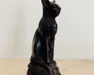 $20 - Black stone figural cat; 6 in. (H) x 1 1/2 in. (W) x 3 in (depth)