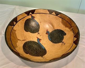 $50 - Primitive hand-painted wooden serving bowl; 4 1/2 in. (H) x 13 1/2 in. (diameter)