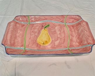 $45 - Pear two handled serving platter; Caleca; hand painted made in Italy; 2 in. (H) x 18 1/2 in. (L) x 10 in. (W)