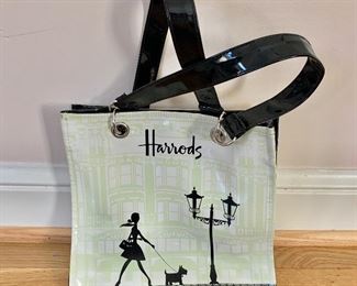 $15; Harrods hard plastic shopping bag with patent straps; 10”H x 10” W