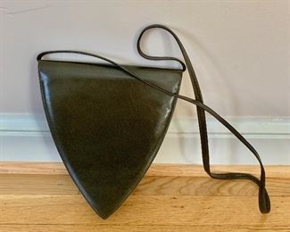 $48; Charles Jourdan triangle Leather shoulder bag; 8” w x 9” h; 
