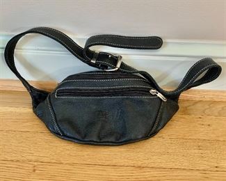 $30; Roots leather fanny pack; 9” w x 5” h