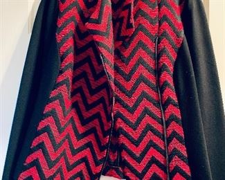 $35; Chico’s red and black chevron jacket; size 1