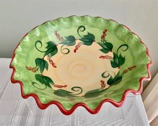 $30; Gail Pittman hand painted scalloped holiday bowl; 11” diameter x 3” high
